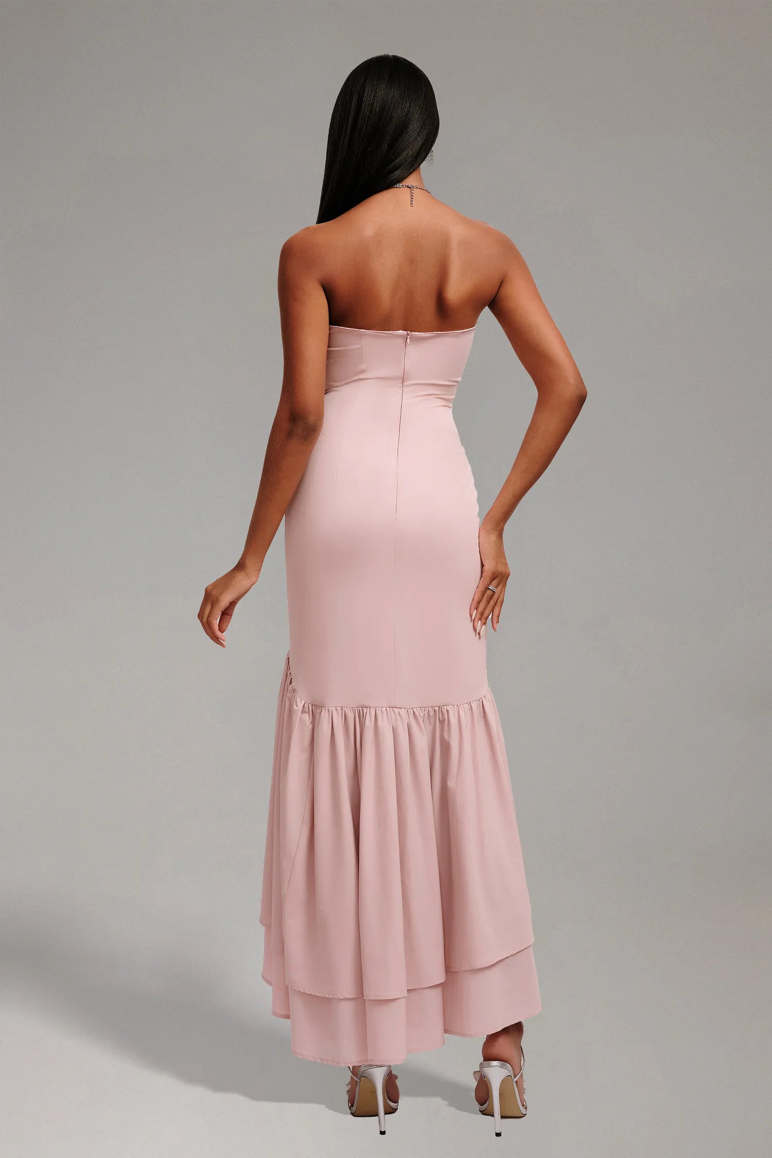 Vestido Weitese sin mangas, sin tirantes, largo hasta el suelo, ajustado, para fiesta, con dobladillo con volantes asimétricos
